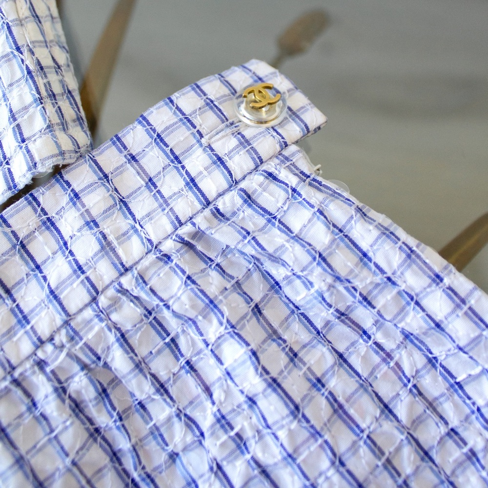 Rare Chanel Vintage Cruise 1995 Blue Gingham Bustier Shorts Camellia 95C Set - Picture 13 of 15